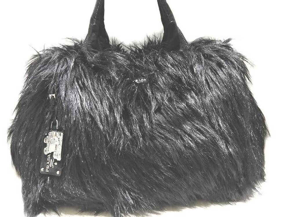 Prada Canapa Fur Tote Bag Eco Marmotta Leather Nero Black
